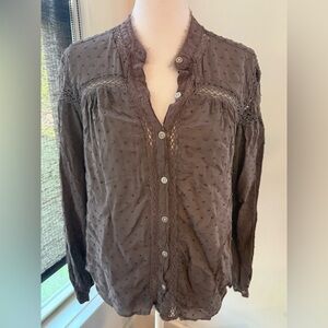 Free People. Everyday Every Girl Swiss Dot Lace Top. Taupe. Size XS.